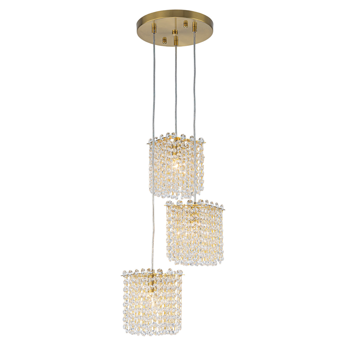 3-Light Modern Gold Pendant Light Crystal Hanging Chandelier Kitchen