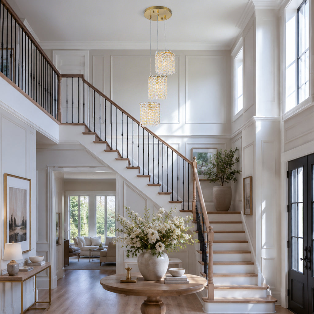 3-Light Modern Gold Pendant Light Crystal Hanging Chandelier Kitchen