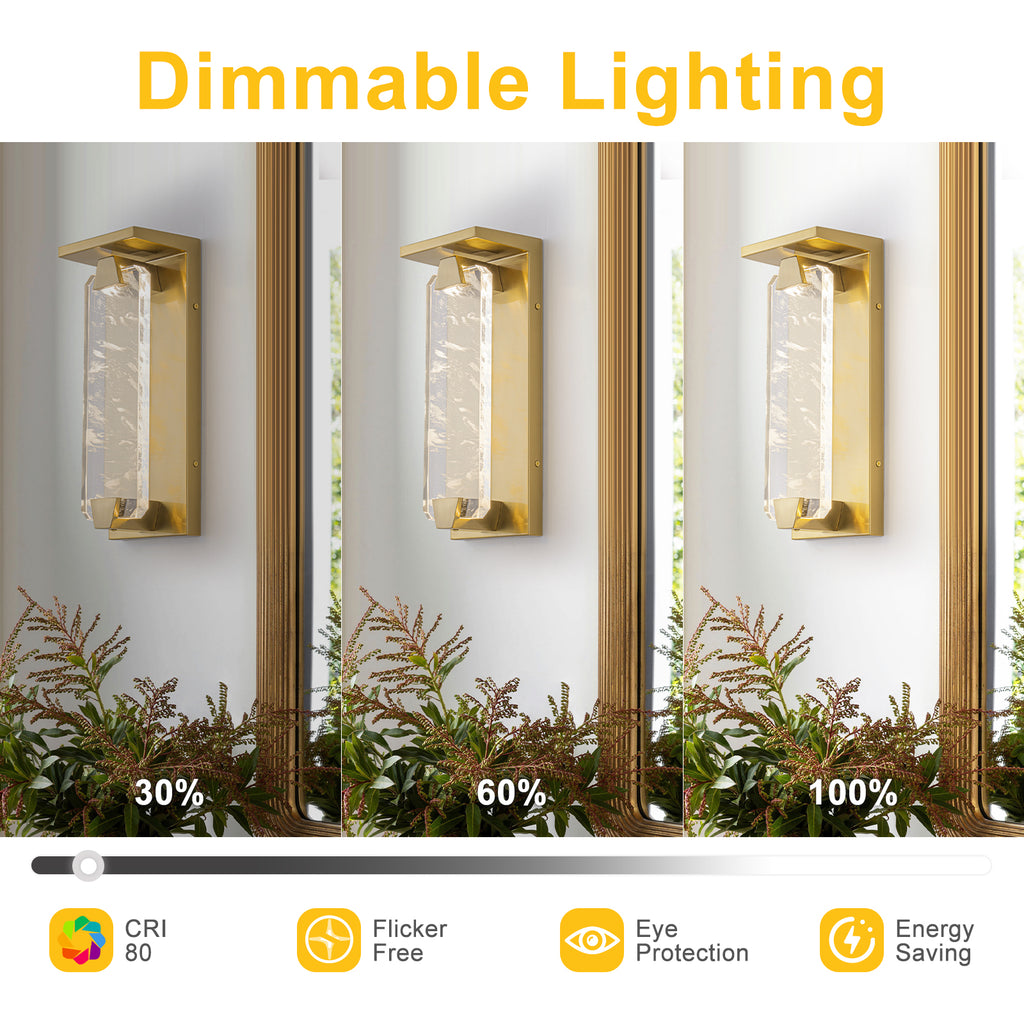 Brushed Gold LED Wall Sconce Hexagonal Clouded Glass Panel Dimmable - product image 1 | Zenvolit