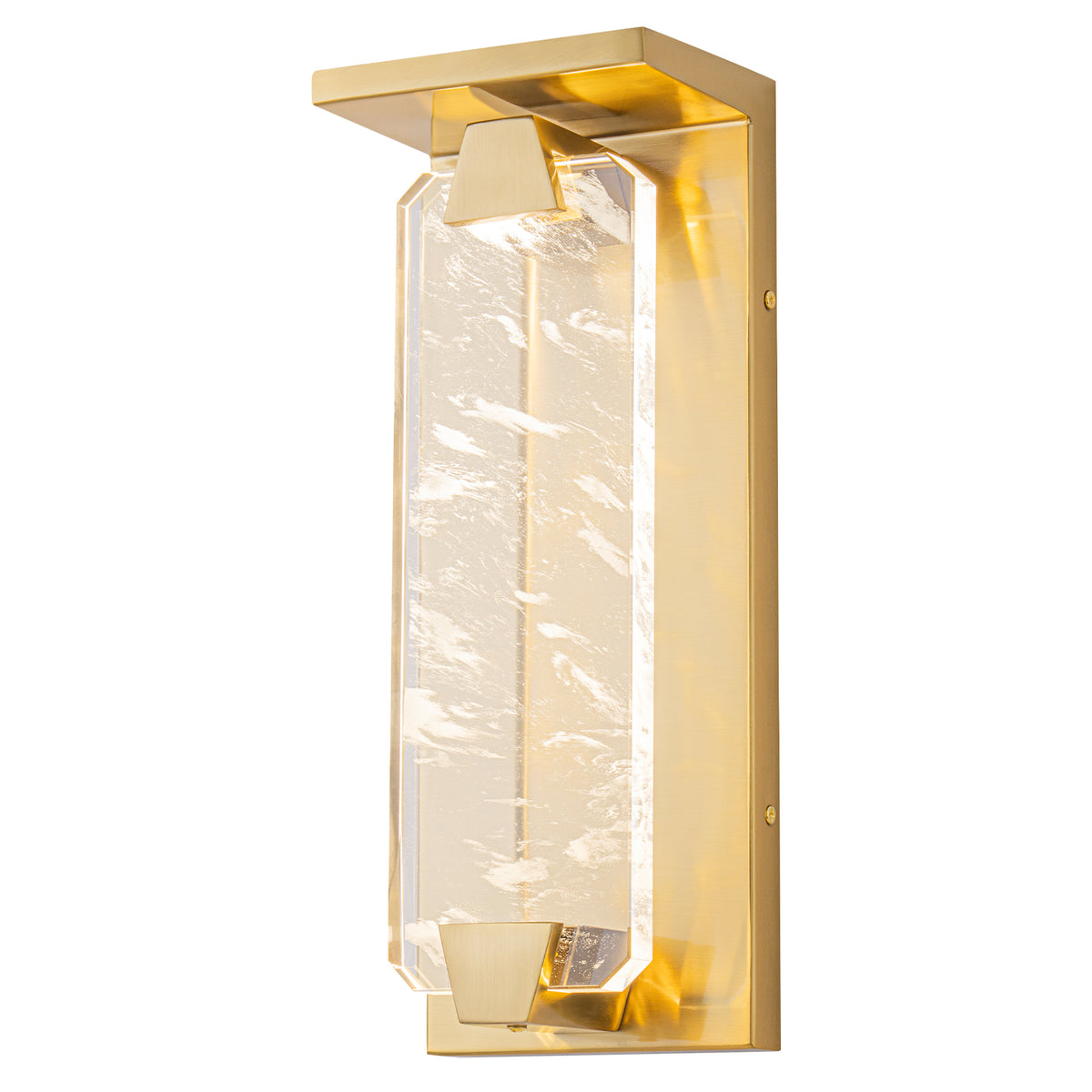 Brushed Gold LED Wall Sconce Hexagonal Clouded Glass Panel Dimmable - product image 2 | Zenvolit