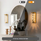 Brushed Gold LED Wall Sconce Hexagonal Clouded Glass Panel Dimmable - product image 6 | Zenvolit