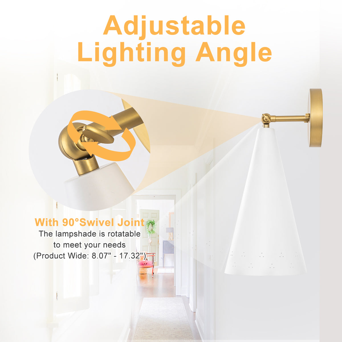 Modern Industrial Brushed Gold Wall Sconce with White Conical Shade - product image 1 | Zenvolit