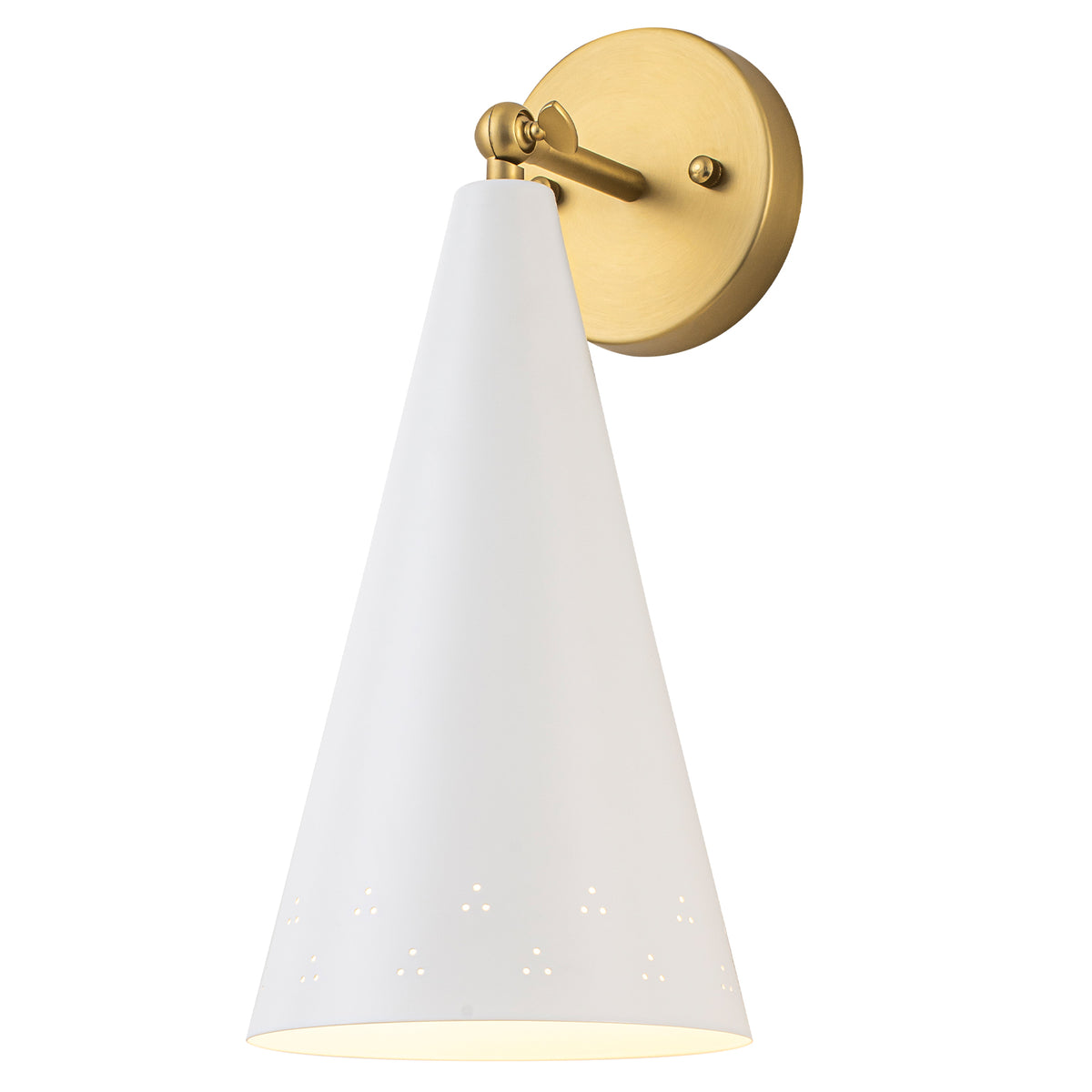 Modern Industrial Brushed Gold Wall Sconce with White Conical Shade - product image 2 | Zenvolit
