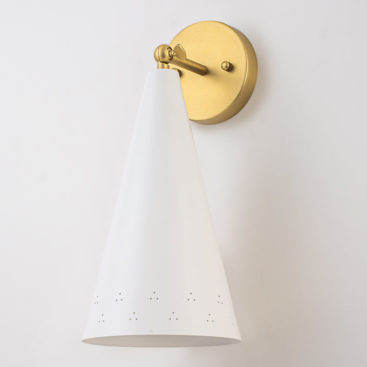 Modern Industrial Brushed Gold Wall Sconce with White Conical Shade - product image 5 | Zenvolit