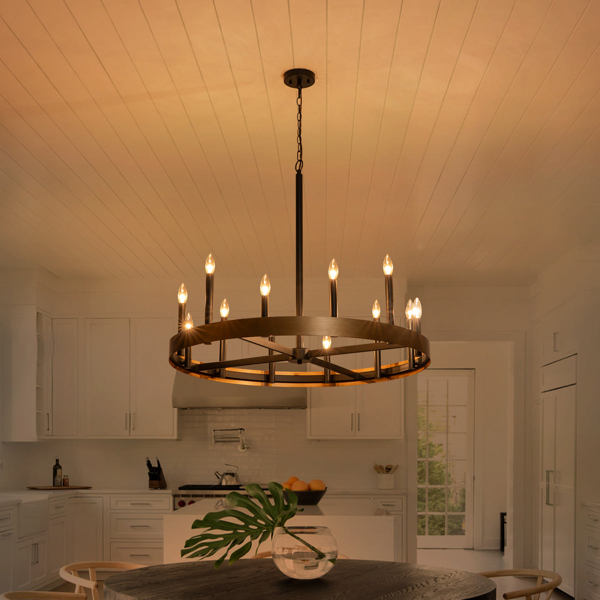 12 Light Black and Gold Metal Ring Chandelier Candle Pendant Light - product image 2 | Zenvolit
