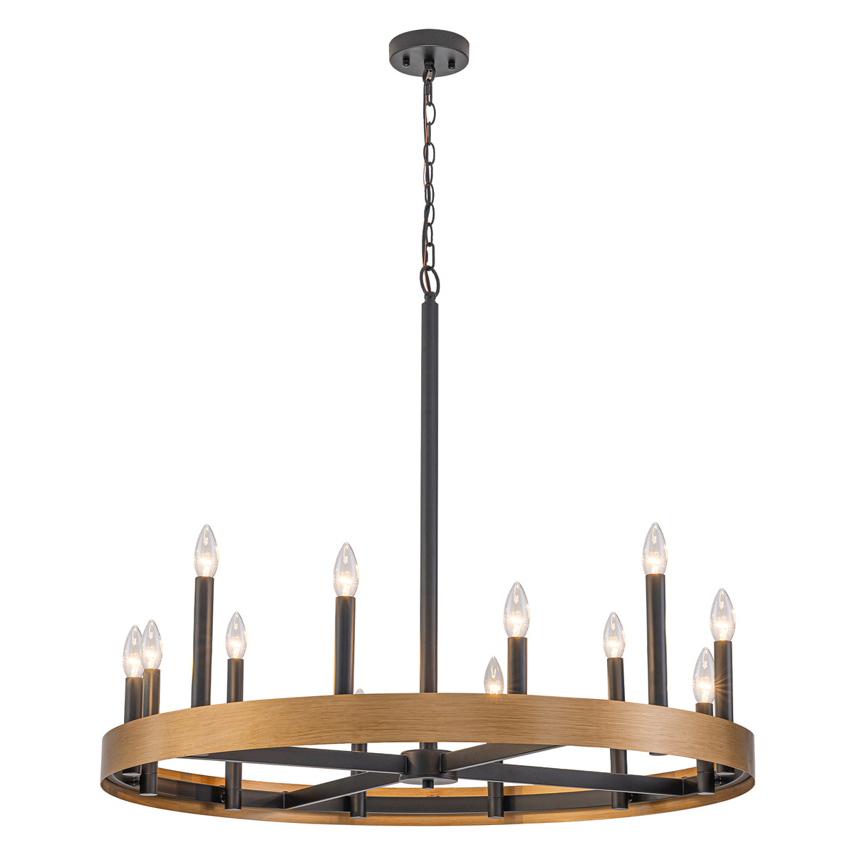 12 Light Black and Gold Metal Ring Chandelier Candle Pendant Light - product image 12 | Zenvolit