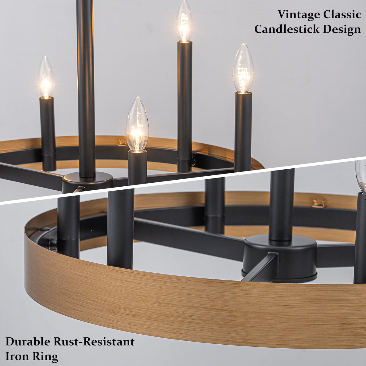 6 Light Black and Gold Metal Ring Chandelier Candle Pendant Light - product image 2 | Zenvolit