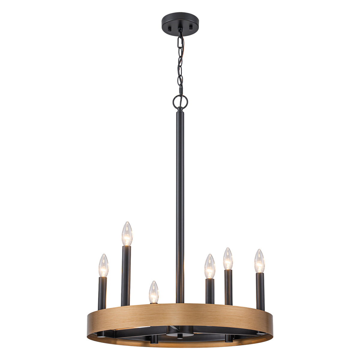 6 Light Black and Gold Metal Ring Chandelier Candle Pendant Light - product image 4 | Zenvolit