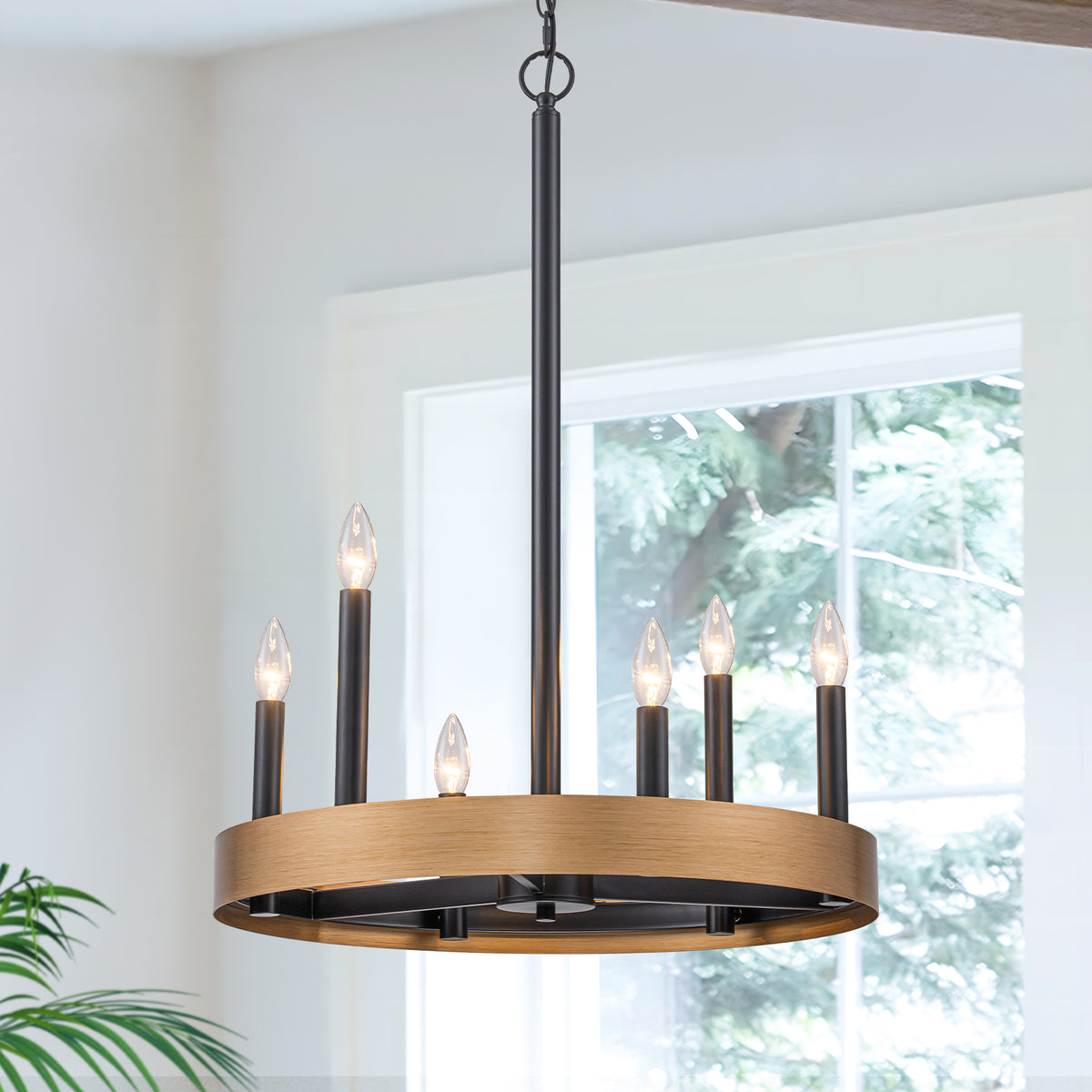 6 Light Black and Gold Metal Ring Chandelier Candle Pendant Light - product image 5 | Zenvolit