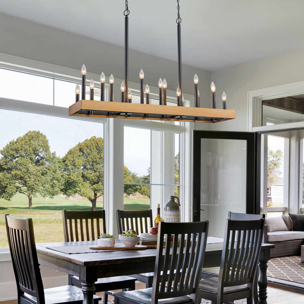 18-Light Linear Chandelier Farmhouse Candle Kitchen Island Light - product image 2 | Zenvolit