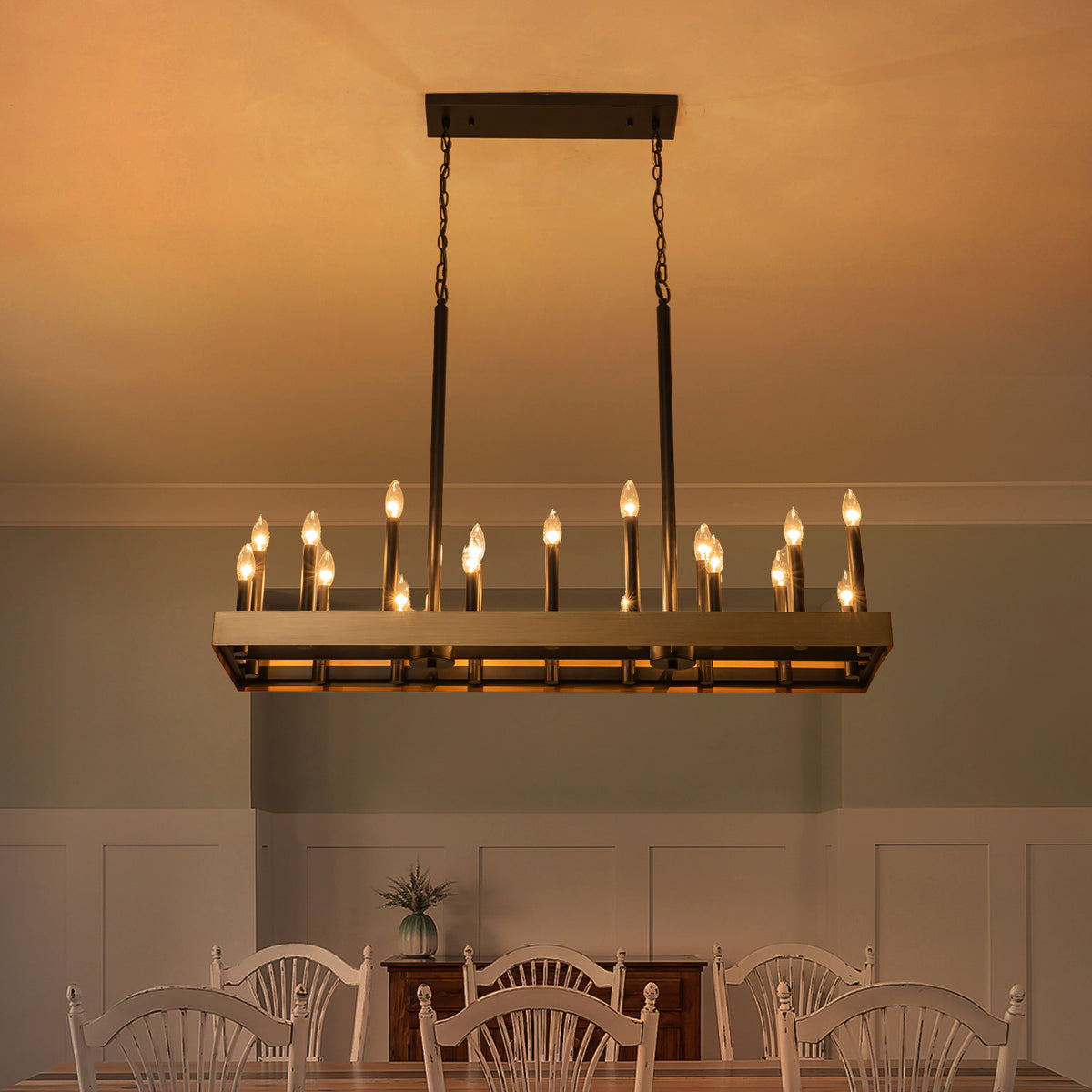 18-Light Linear Chandelier Farmhouse Candle Kitchen Island Light - product image 3 | Zenvolit