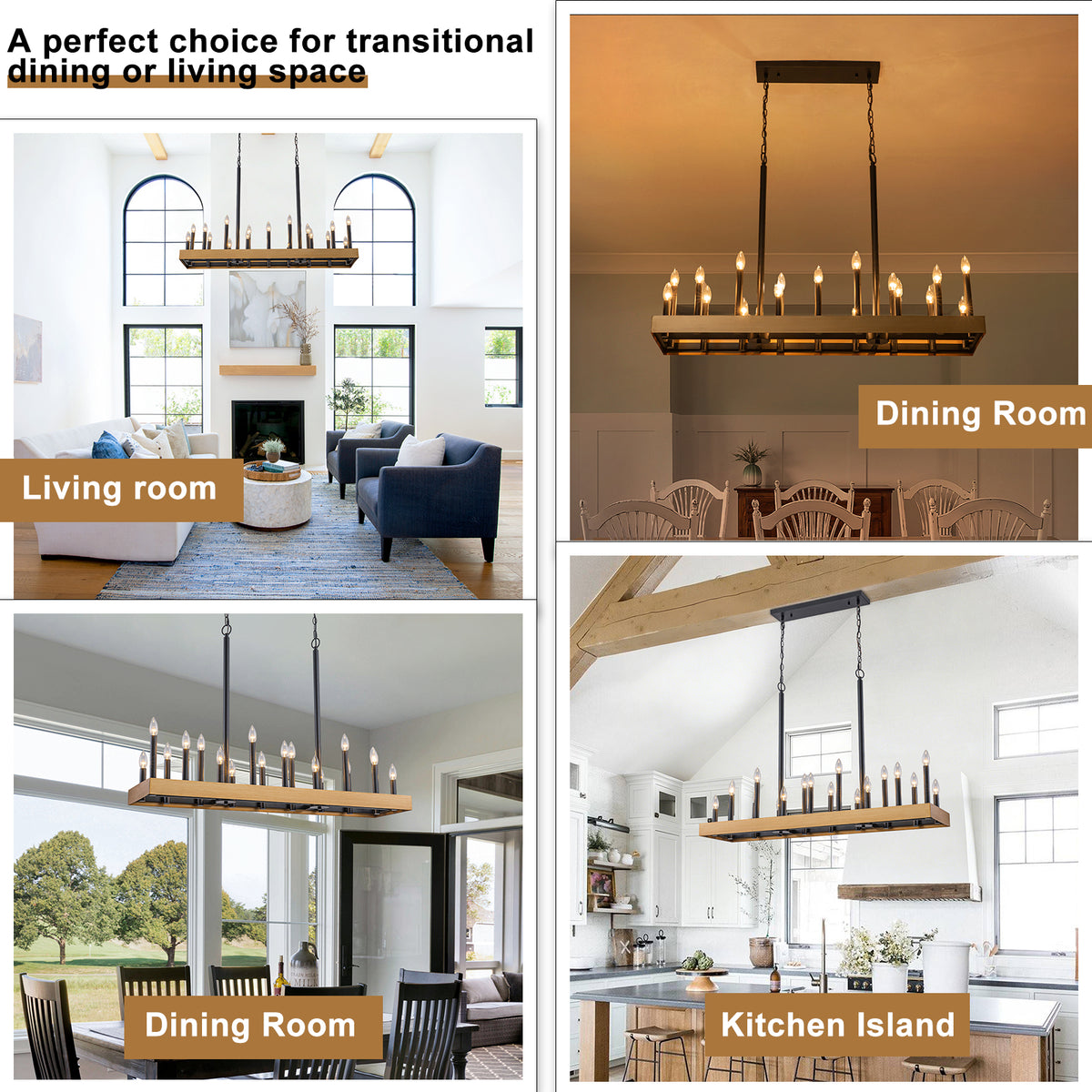 18-Light Linear Chandelier Farmhouse Candle Kitchen Island Light - product image 6 | Zenvolit