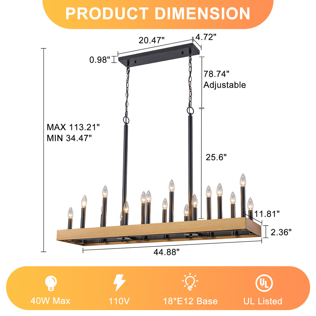 18-Light Linear Chandelier Farmhouse Candle Kitchen Island Light - product image 7 | Zenvolit