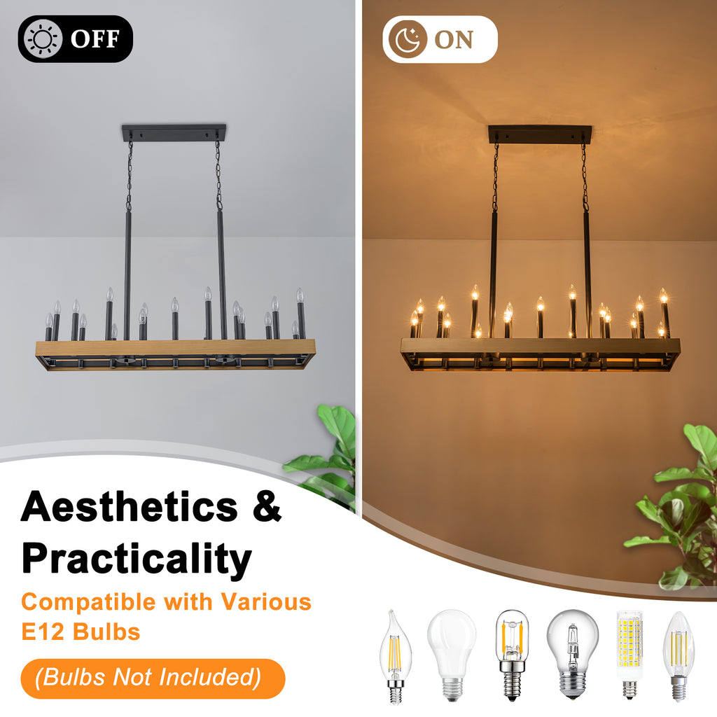 18-Light Linear Chandelier Farmhouse Candle Kitchen Island Light - product image 8 | Zenvolit