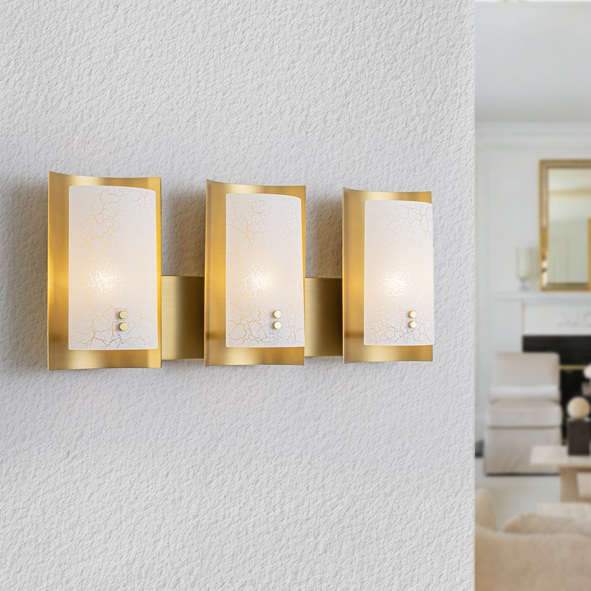 3-Light Modern Gold Wall Sconce Crackle Glass Shades Industrial - product image 1 | Zenvolit