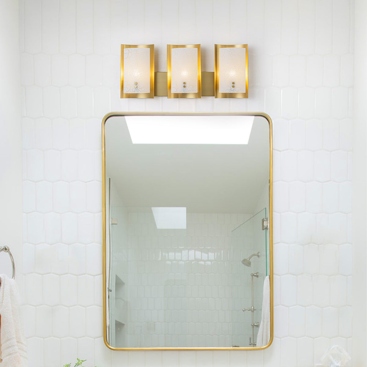 3-Light Modern Gold Wall Sconce Crackle Glass Shades Industrial - product image 4 | Zenvolit