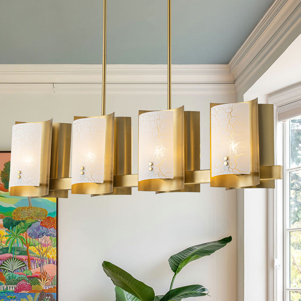 8-Light Gold Linear Chandelier Crackle Glass Pendant Light Kitchen - product image 1 | Zenvolit