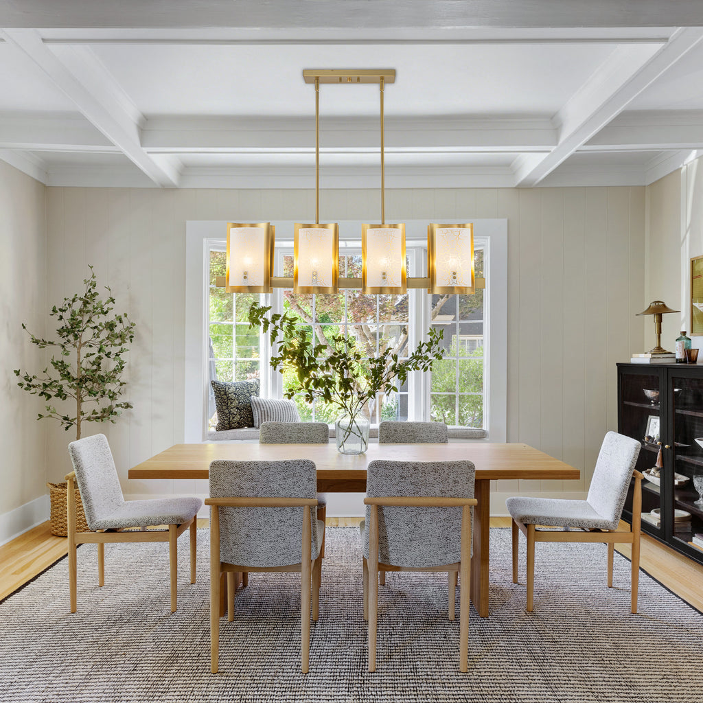 8-Light Gold Linear Chandelier Crackle Glass Pendant Light Kitchen - product image 2 | Zenvolit