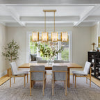 8-Light Gold Linear Chandelier Crackle Glass Pendant Light Kitchen - product image 2 | Zenvolit