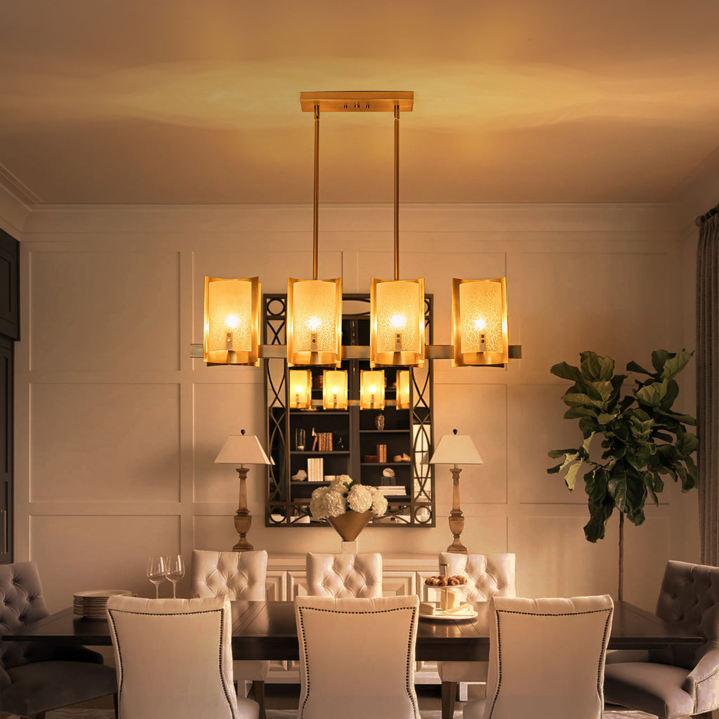 8-Light Gold Linear Chandelier Crackle Glass Pendant Light Kitchen - product image 3 | Zenvolit