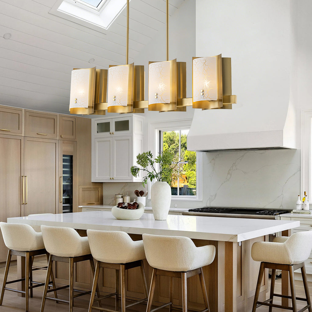 8-Light Gold Linear Chandelier Crackle Glass Pendant Light Kitchen - product image 4 | Zenvolit