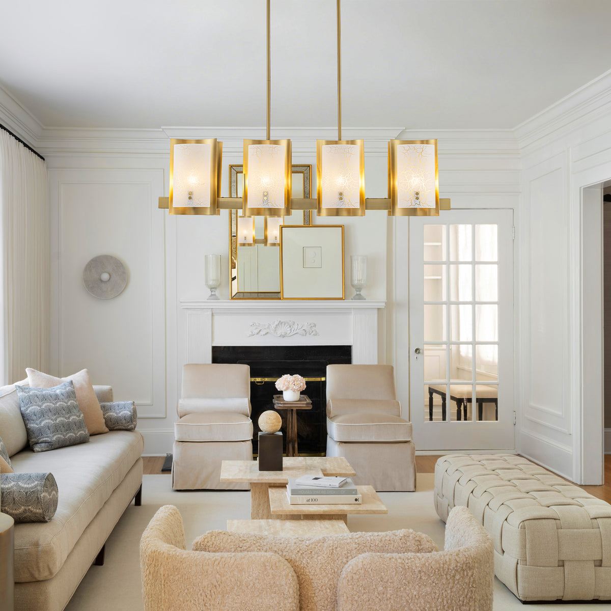 8-Light Gold Linear Chandelier Crackle Glass Pendant Light Kitchen - product image 5 | Zenvolit