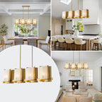 8-Light Gold Linear Chandelier Crackle Glass Pendant Light Kitchen - product image 6 | Zenvolit