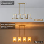 8-Light Gold Linear Chandelier Crackle Glass Pendant Light Kitchen - product image 8 | Zenvolit