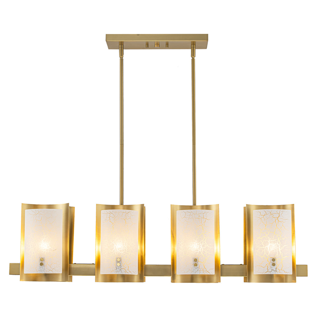 8-Light Gold Linear Chandelier Crackle Glass Pendant Light Kitchen - product image 9 | Zenvolit