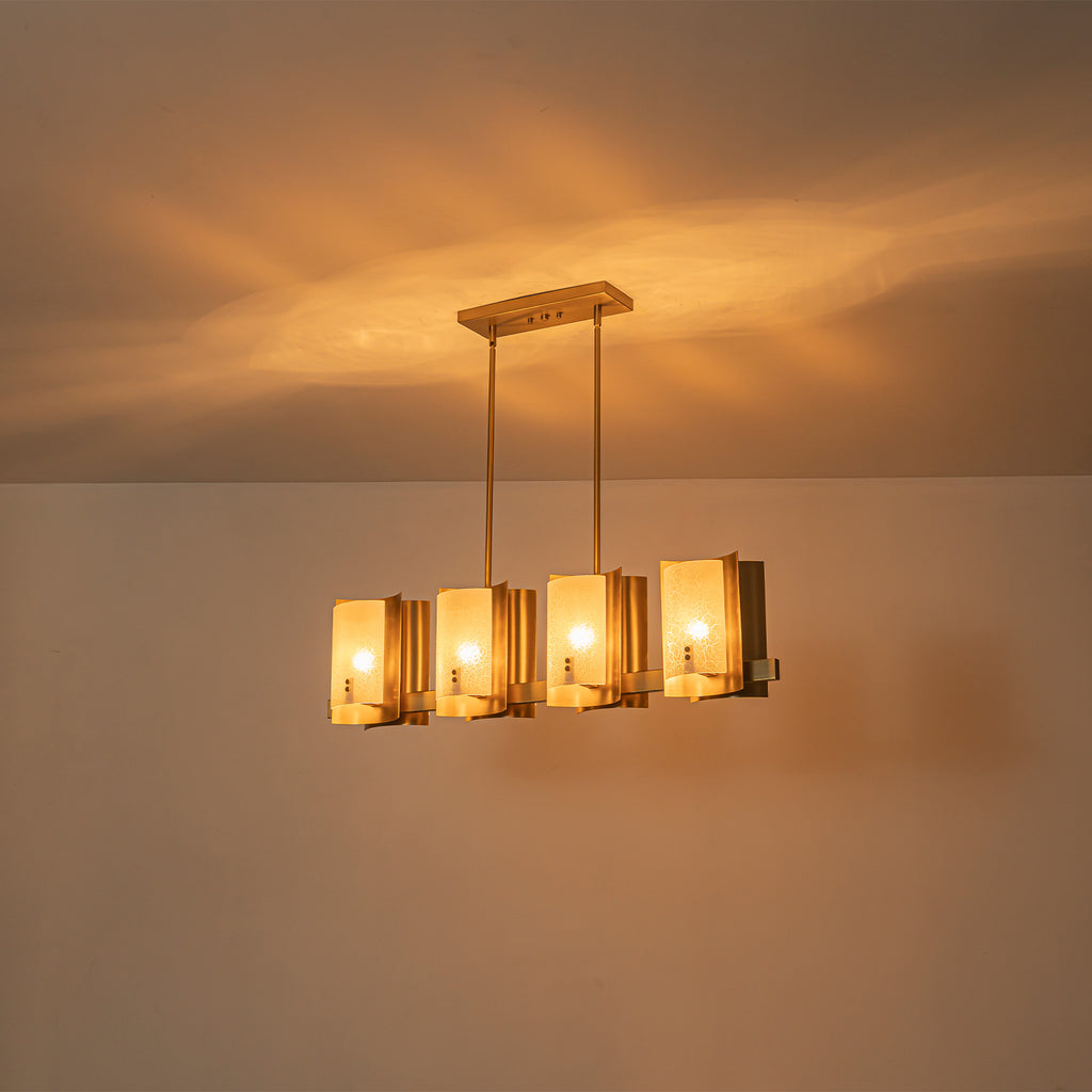8-Light Gold Linear Chandelier Crackle Glass Pendant Light Kitchen - product image 10 | Zenvolit