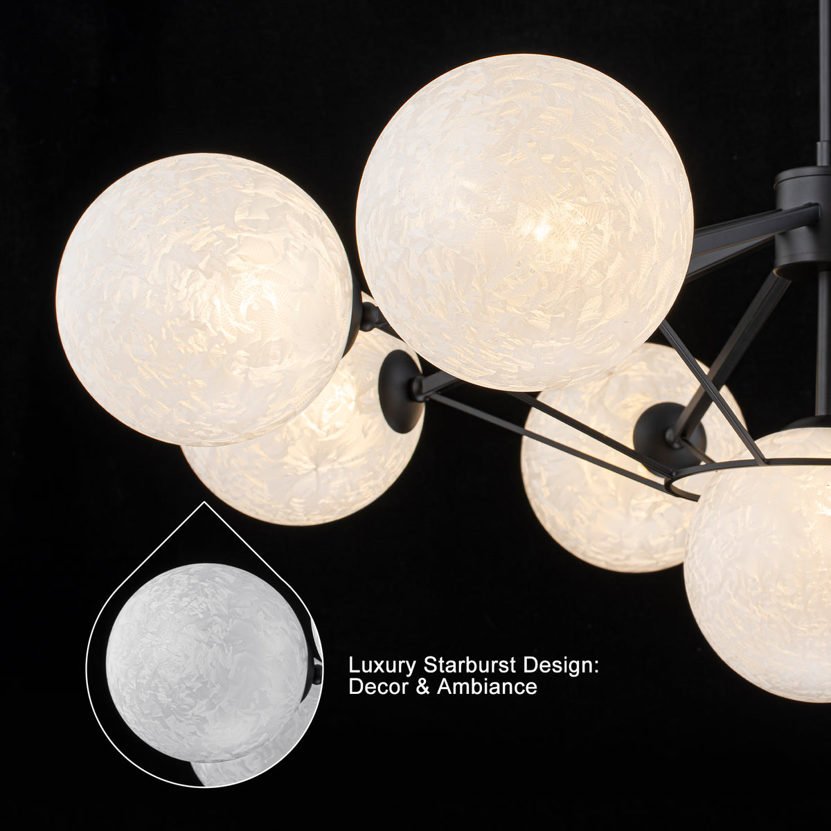 9-Light Modern Umbrella Chandelier Textured Ice Glass Globes - product image 3 | Zenvolit