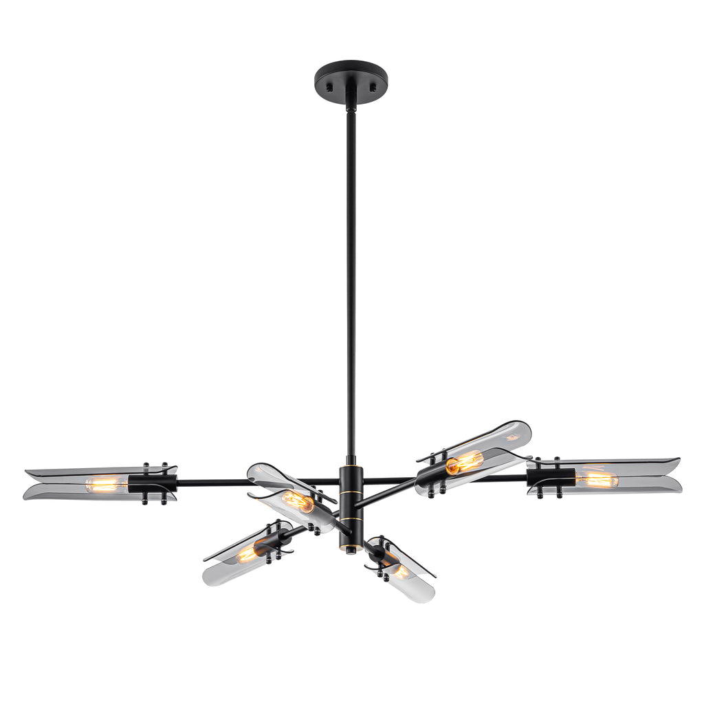 6-Light Modern Branch Chandelier 2-in-1 Curved Smoke Glass Panels - product image 1 | Zenvolit