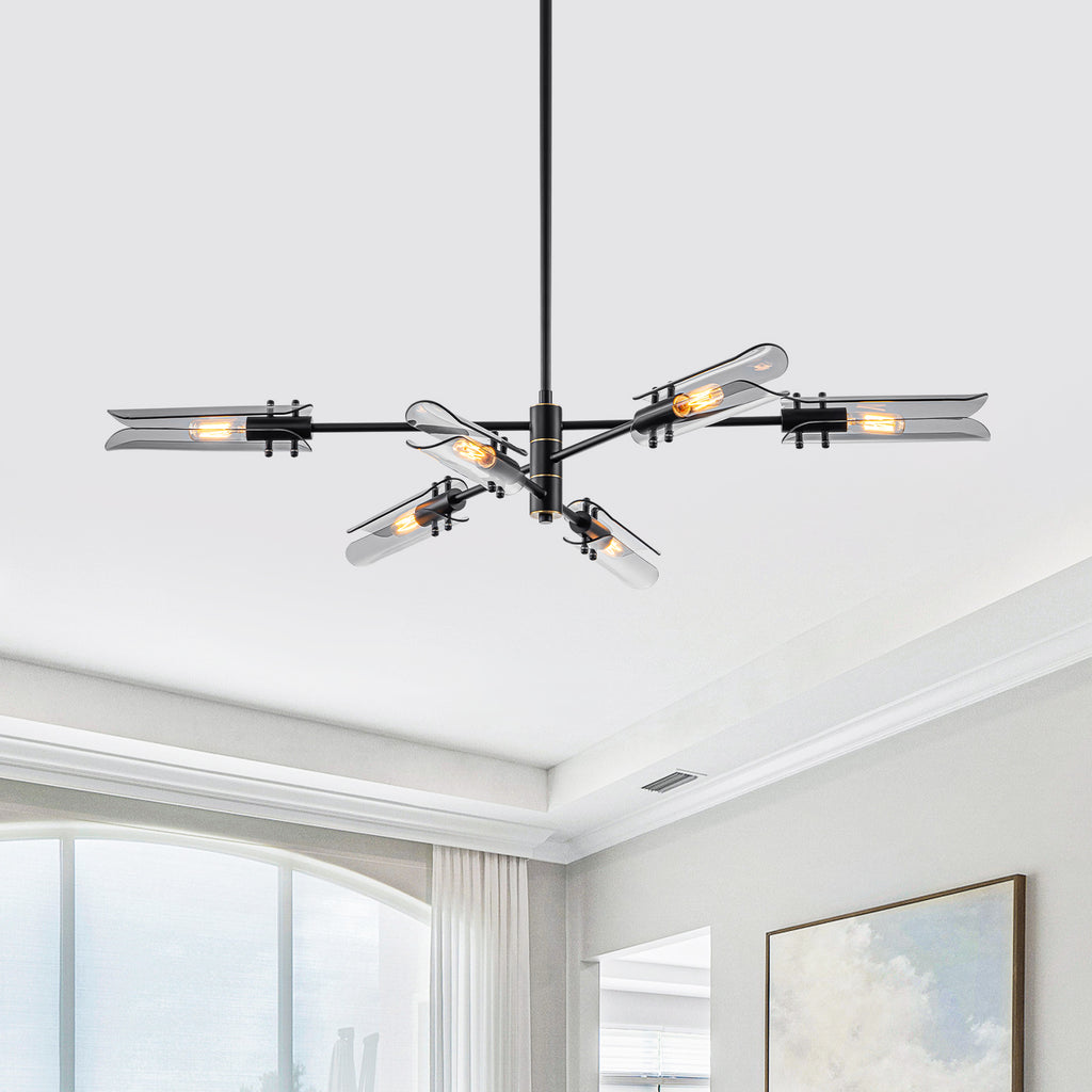 6-Light Modern Branch Chandelier 2-in-1 Curved Smoke Glass Panels - product image 2 | Zenvolit