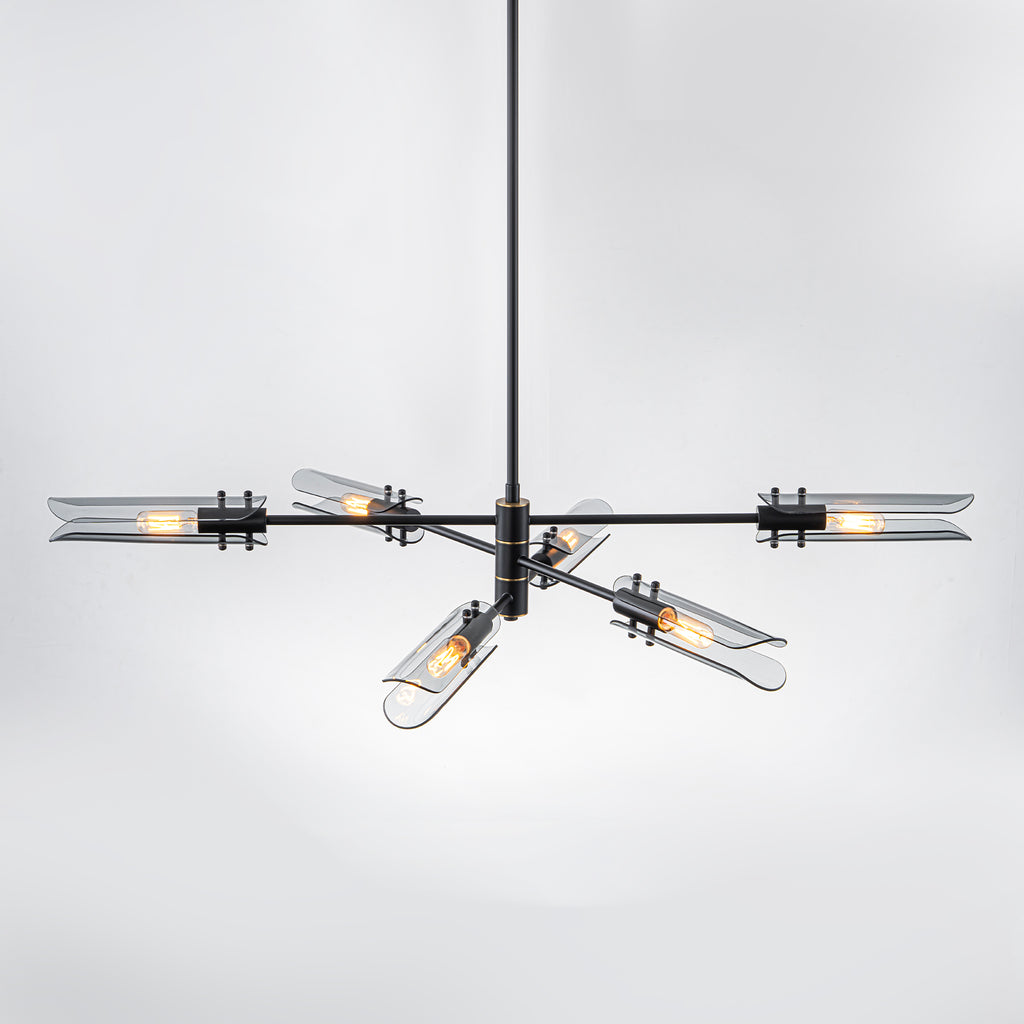 6-Light Modern Branch Chandelier 2-in-1 Curved Smoke Glass Panels - product image 3 | Zenvolit