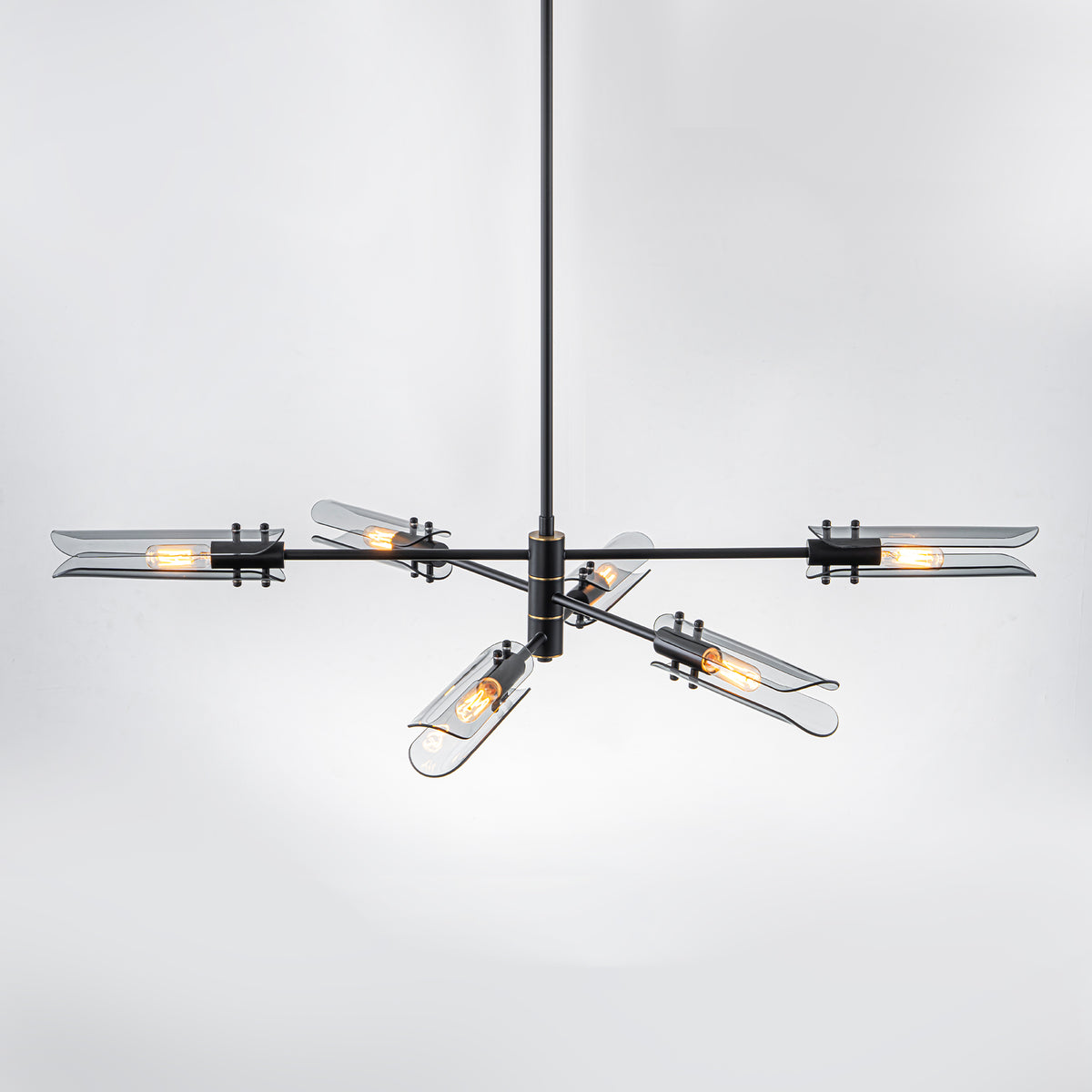 6-Light Modern Branch Chandelier 2-in-1 Curved Smoke Glass Panels - product image 3 | Zenvolit