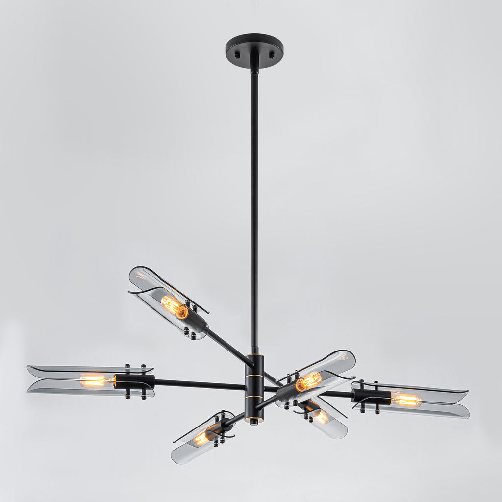 6-Light Modern Branch Chandelier 2-in-1 Curved Smoke Glass Panels - product image 4 | Zenvolit