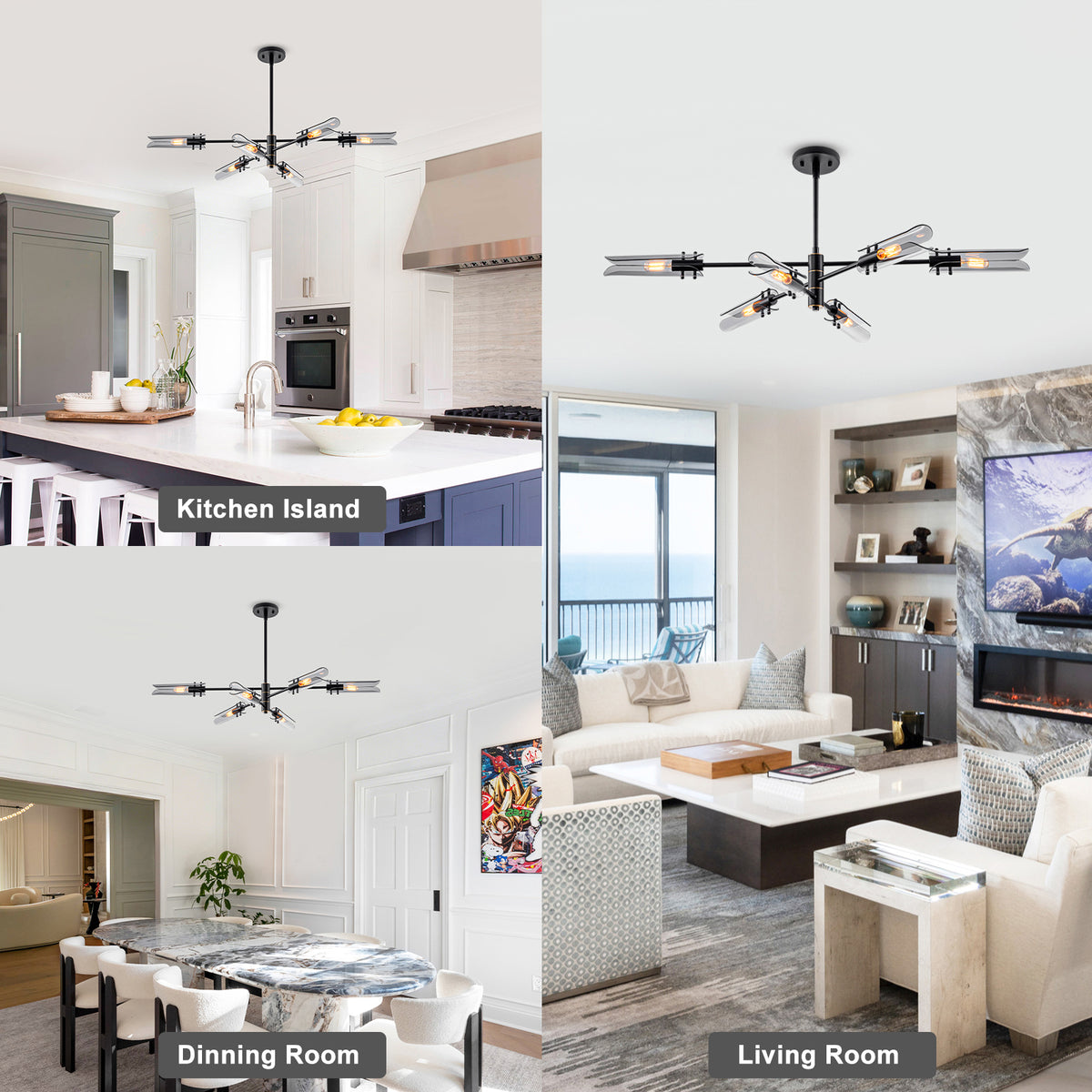 6-Light Modern Branch Chandelier 2-in-1 Curved Smoke Glass Panels - product image 13 | Zenvolit