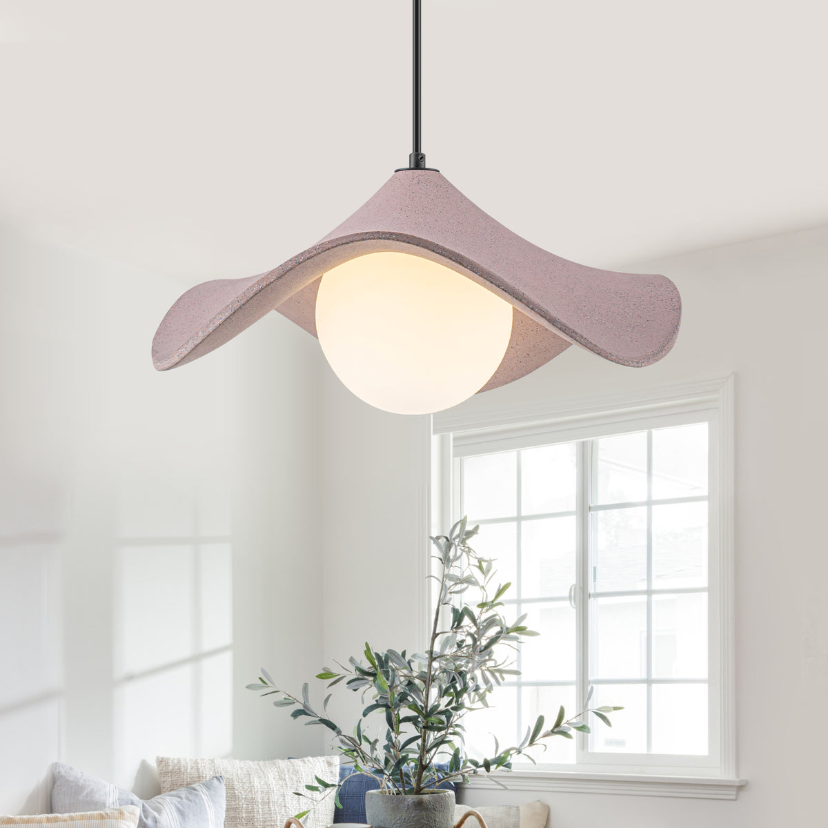 Modern Pink Resin Hat Pendant Light with Opal Glass Globe Adjustable - product image 1 | Zenvolit