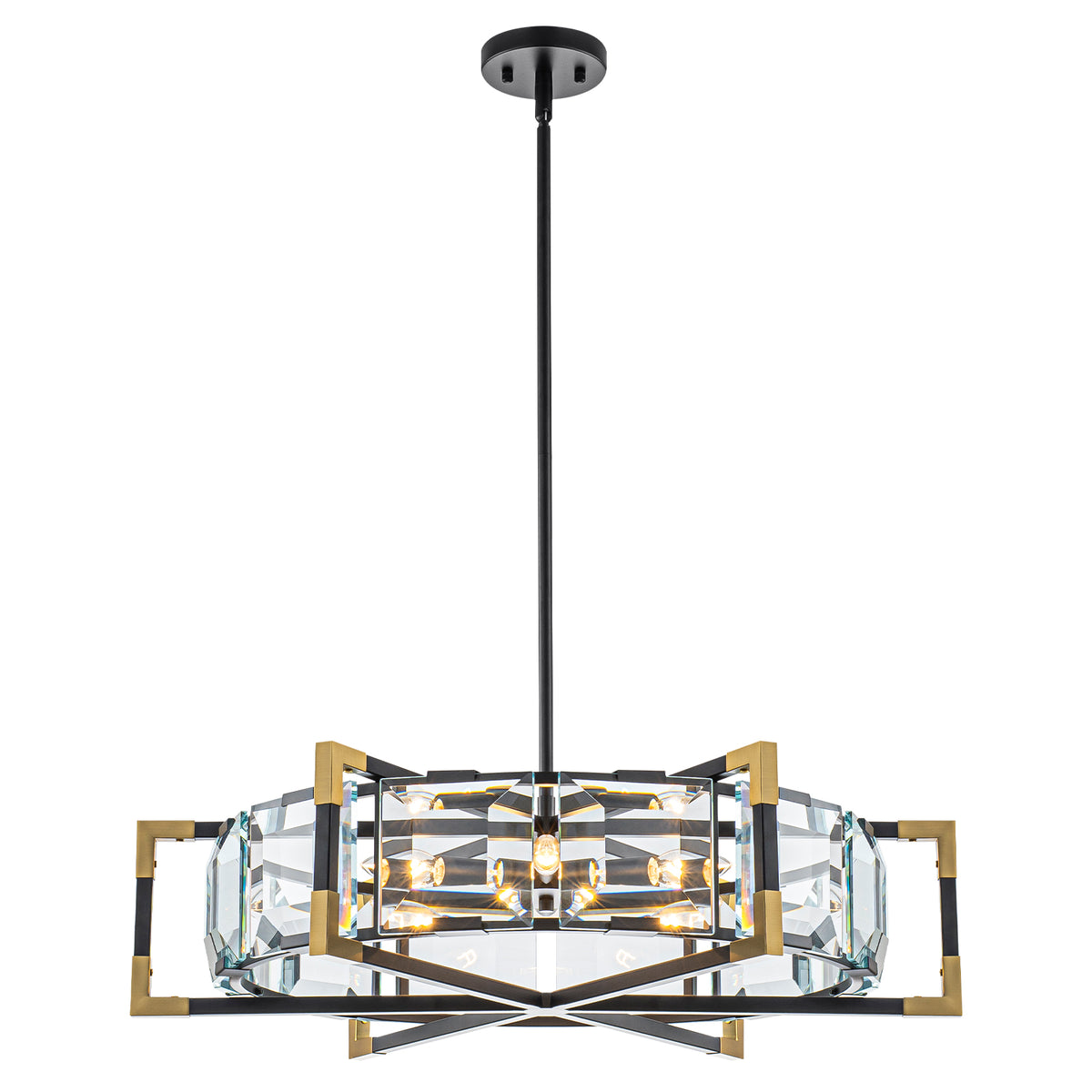 6-Light Modern Chandelier Crystal Round Frame, Black & Gold Frame - product image 1 | Zenvolit