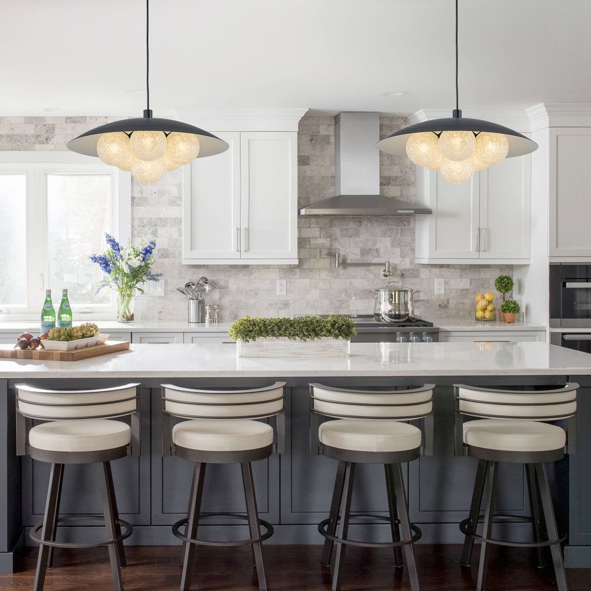 6-Light Modern Pendant Light with UFO Metal Shade Crackle Glass Globes - product image 2 | Zenvolit