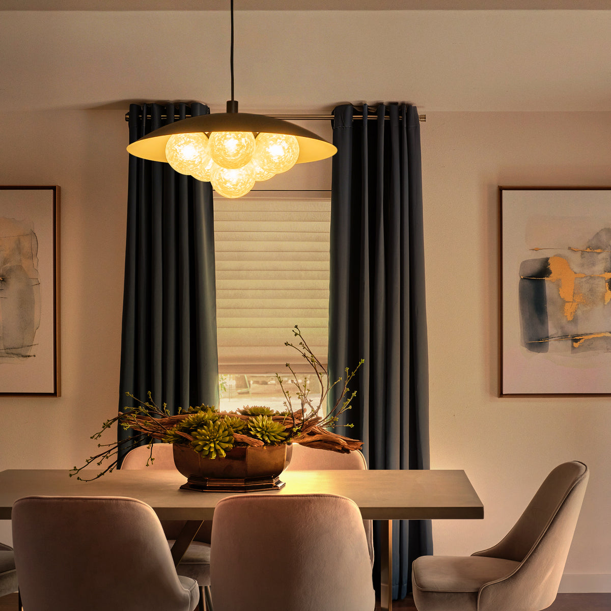 6-Light Modern Pendant Light with UFO Metal Shade Crackle Glass Globes - product image 3 | Zenvolit