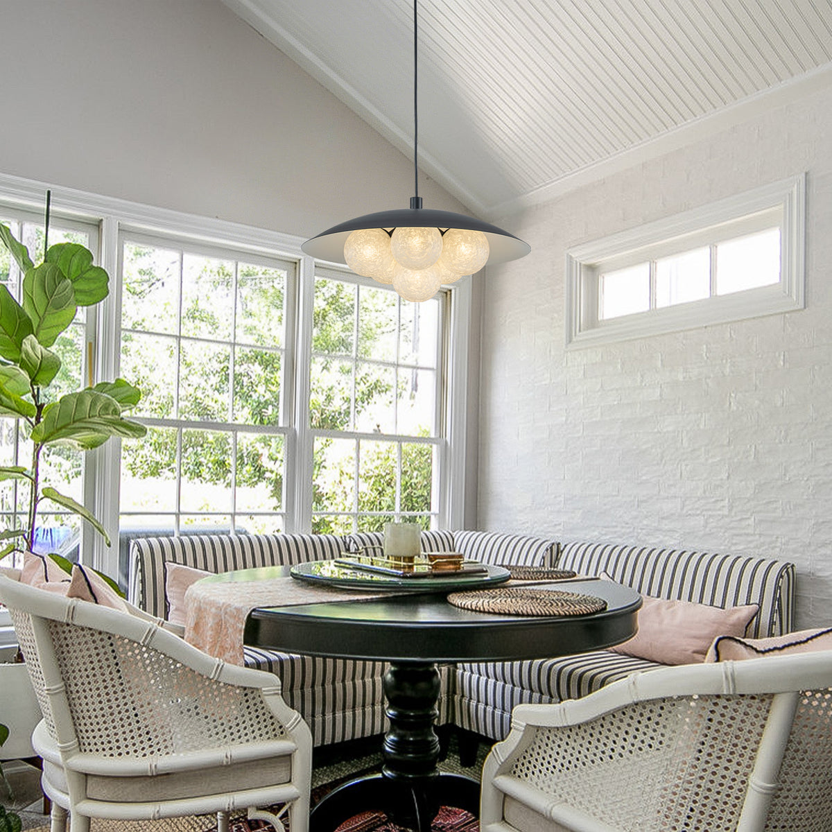 6-Light Modern Pendant Light with UFO Metal Shade Crackle Glass Globes - product image 4 | Zenvolit