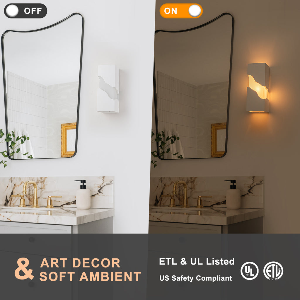 1-Light Modern Split Block Wall Sconce, White Plaster & Acrylic - product image 8 | Zenvolit
