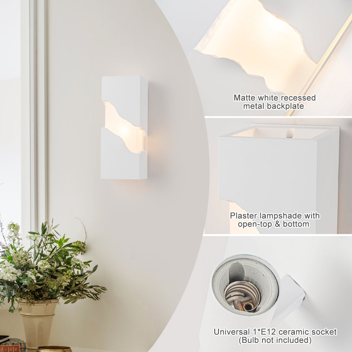 1-Light Modern Split Block Wall Sconce, White Plaster & Acrylic - product image 9 | Zenvolit