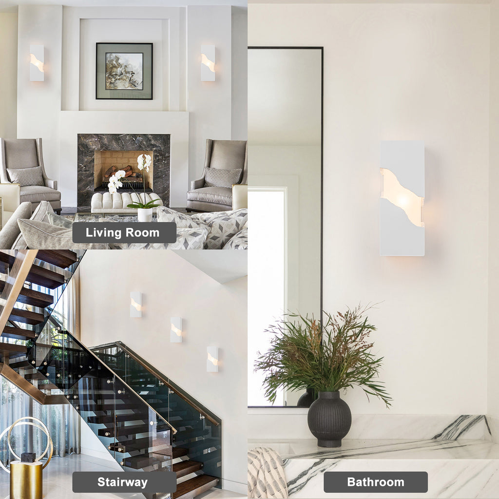 1-Light Modern Split Block Wall Sconce, White Plaster & Acrylic - product image 14 | Zenvolit