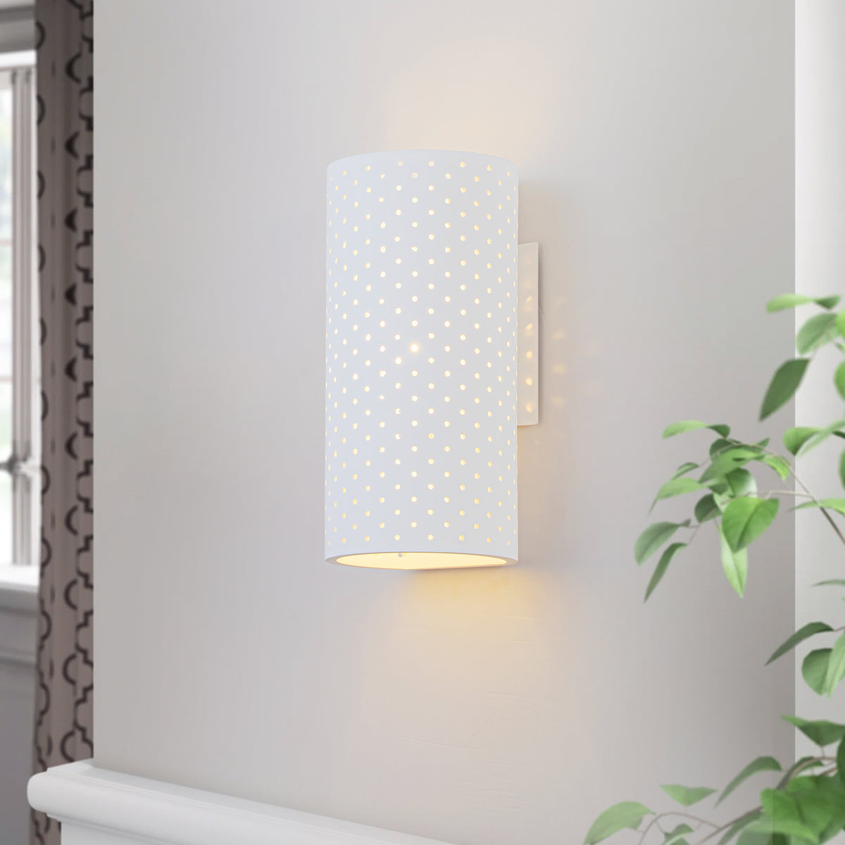 Modern White Cylinder Wall Sconce Plaster Shade Bedroom Living Room - product image 1 | Zenvolit