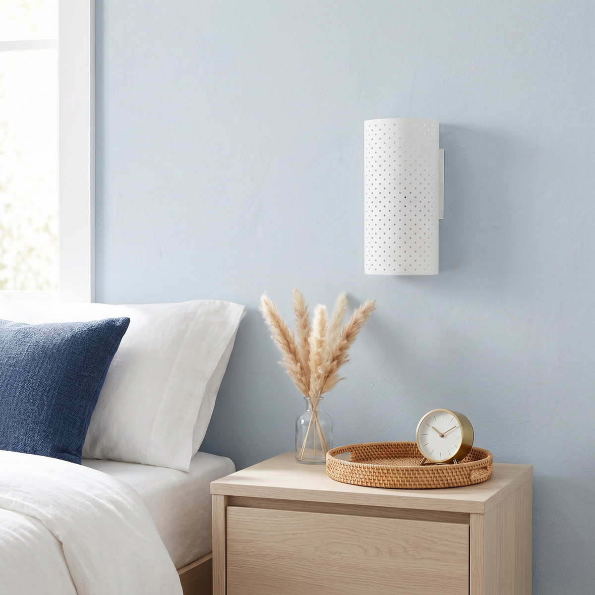 Modern White Cylinder Wall Sconce Plaster Shade Bedroom Living Room - product image 2 | Zenvolit