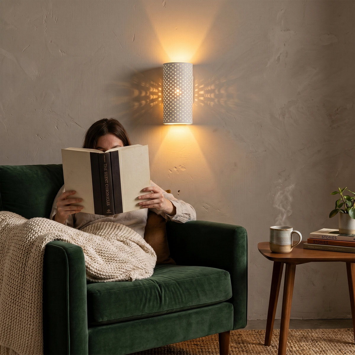 Modern White Cylinder Wall Sconce Plaster Shade Bedroom Living Room - product image 4 | Zenvolit
