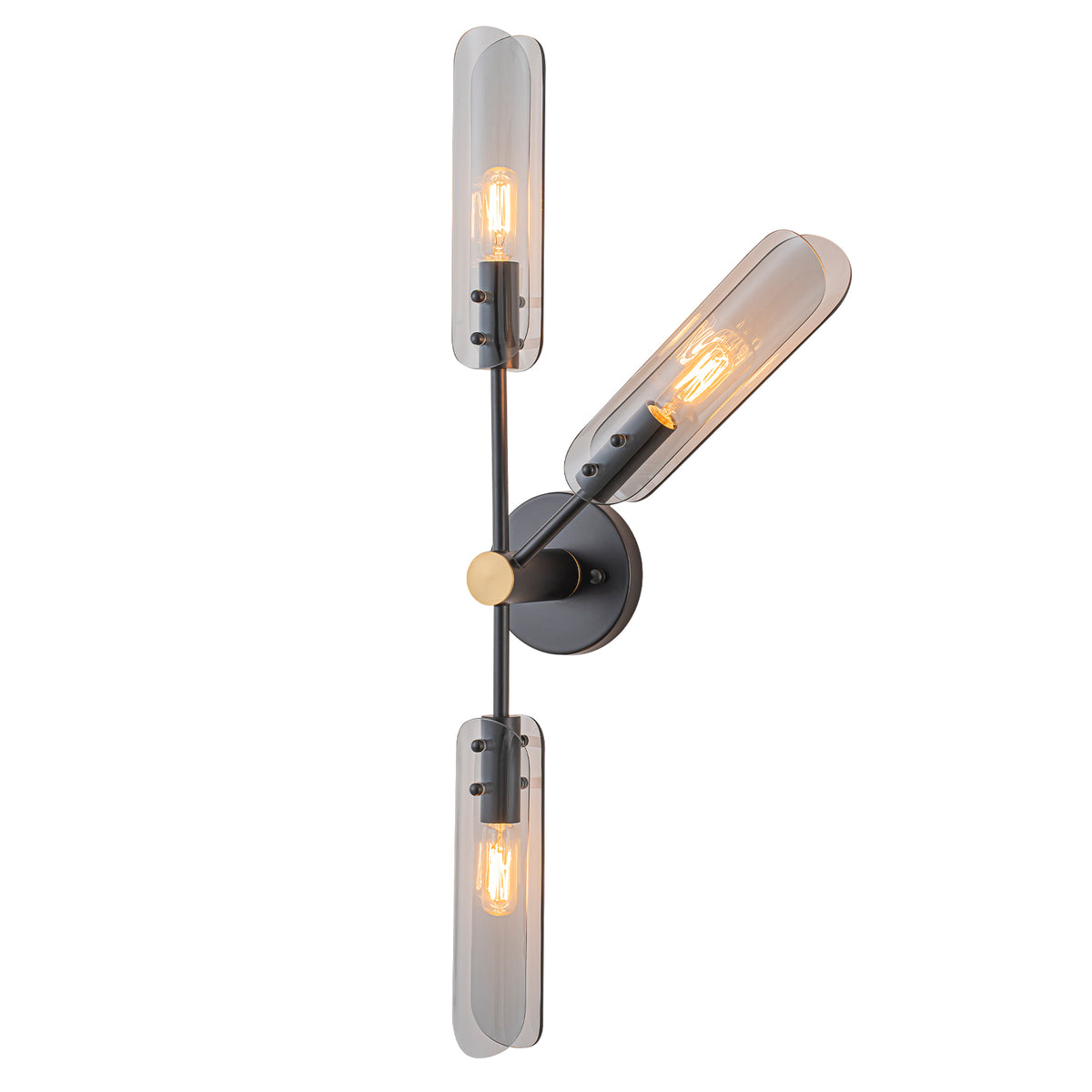 Mid-Century Modern Wall Sconce Curved Smoke Glass Matte Black Bedroom - product image 2 | Zenvolit