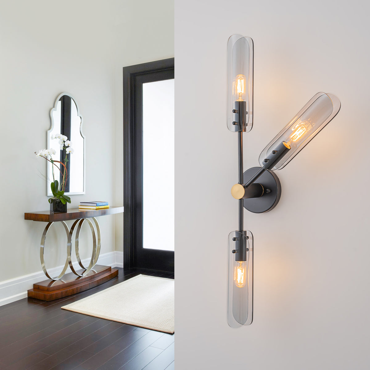 Mid-Century Modern Wall Sconce Curved Smoke Glass Matte Black Bedroom - product image 3 | Zenvolit